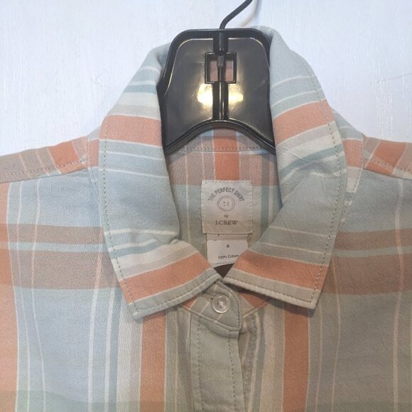 J. Crew | The Perfect Shirt in Mint/Coral Plaid - Picture 3 of 7